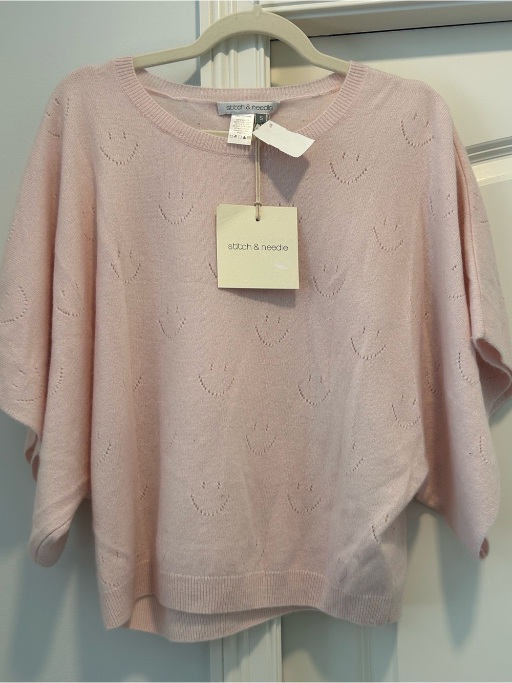 Stitch & Needle Light Pink Short-Sleeve Knit Sweater with Eyelet Detail